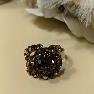 💛 Adjustable Brown & Gold Rhinestone Ring